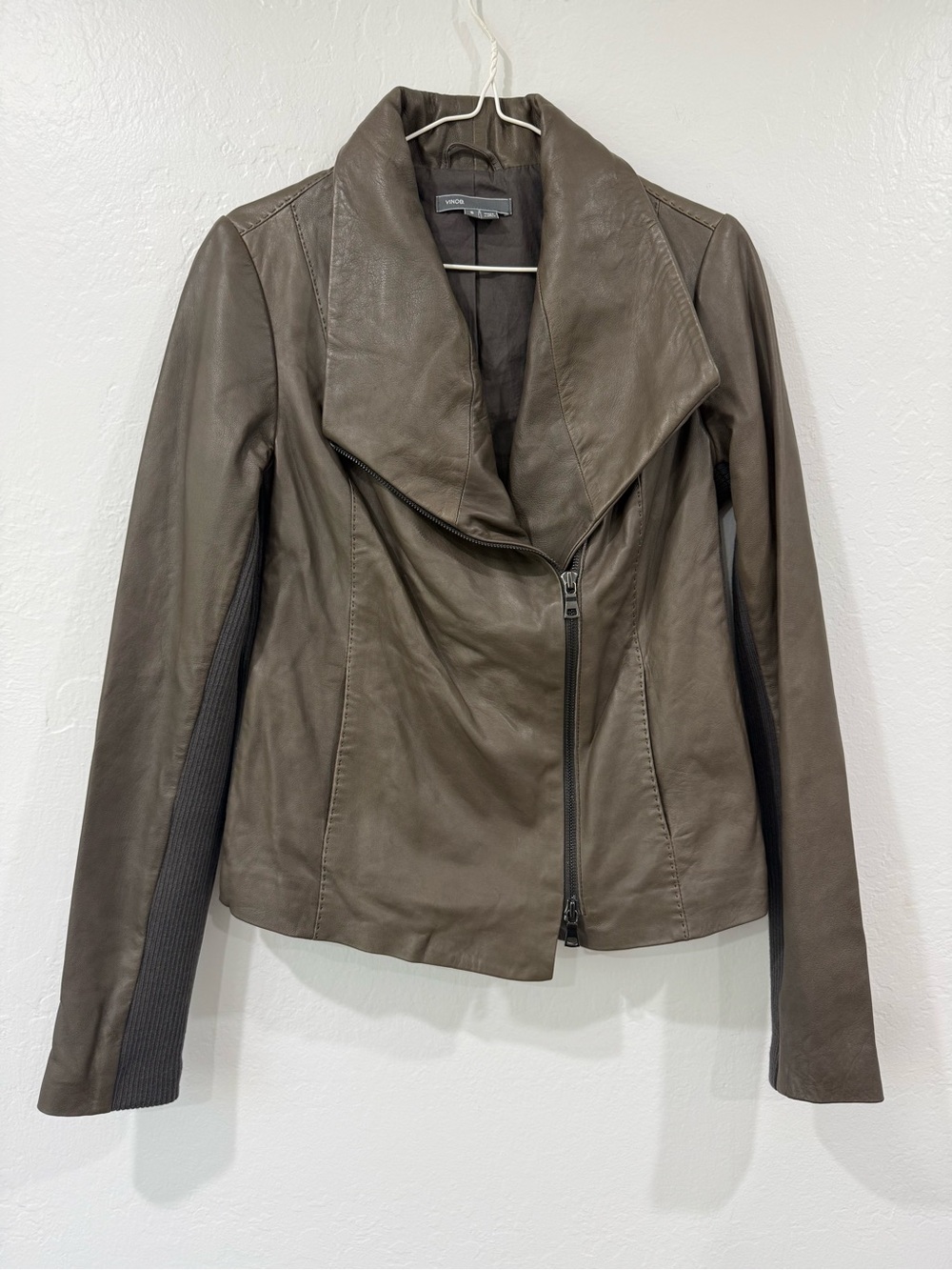 Vince Asymmetrical Zip Brown Leather Jacket Small